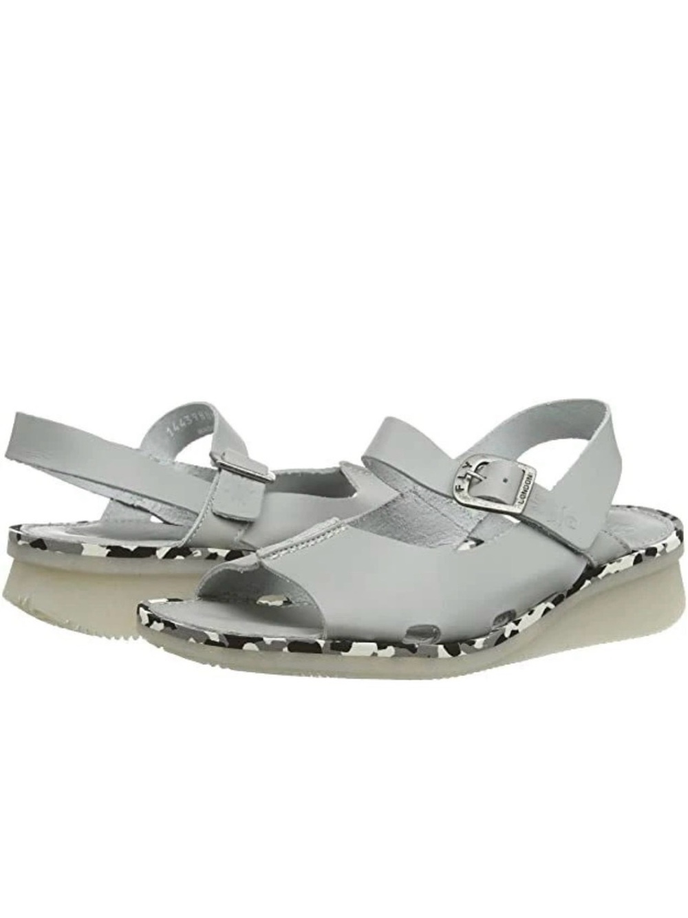 FLY London Cult 398Fly Grey Leather Wedge Sandals Size 5.5 6 EU 36